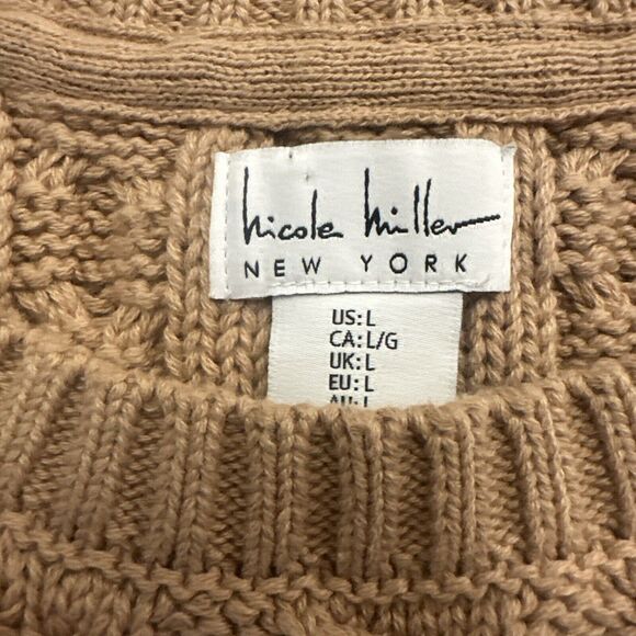 Nicole Miller Cable Knit Sweater Vest Sz L Tan Camel Preppy Academia Old Money - Picture 2 of 8